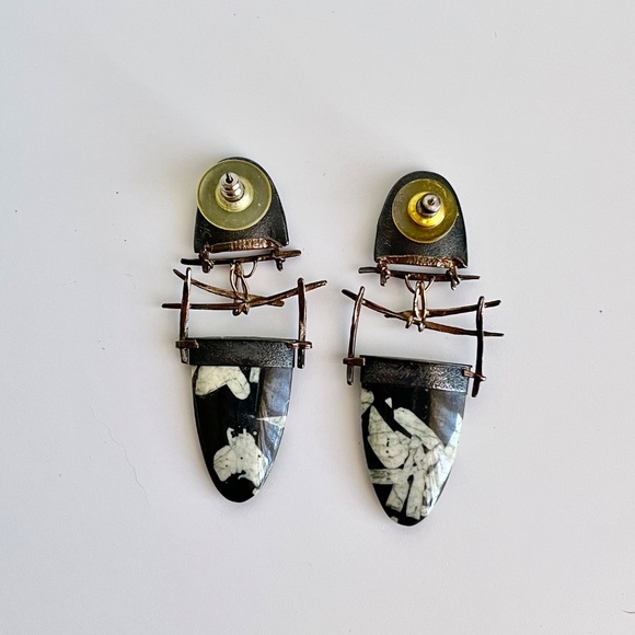 Carolyn Morris Bach Earrings Sterling Silver, 18K gold and stone earrings. - Picture 4 of 10